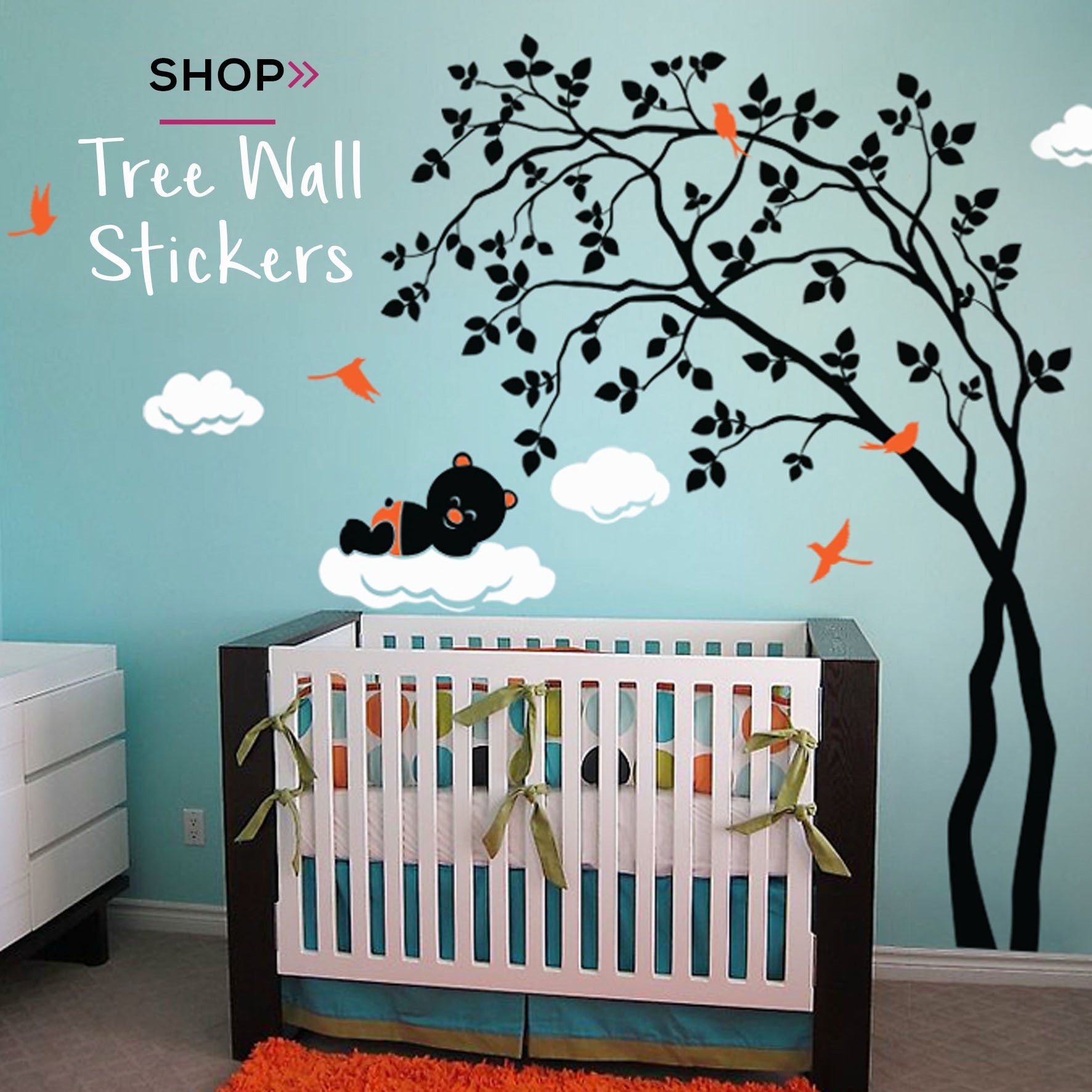 FREE SHIPPING - Nursery wall decal baby wall decals tree wall popular sticker kids children wall decals office-6 Birch Tree with Colorful leaves