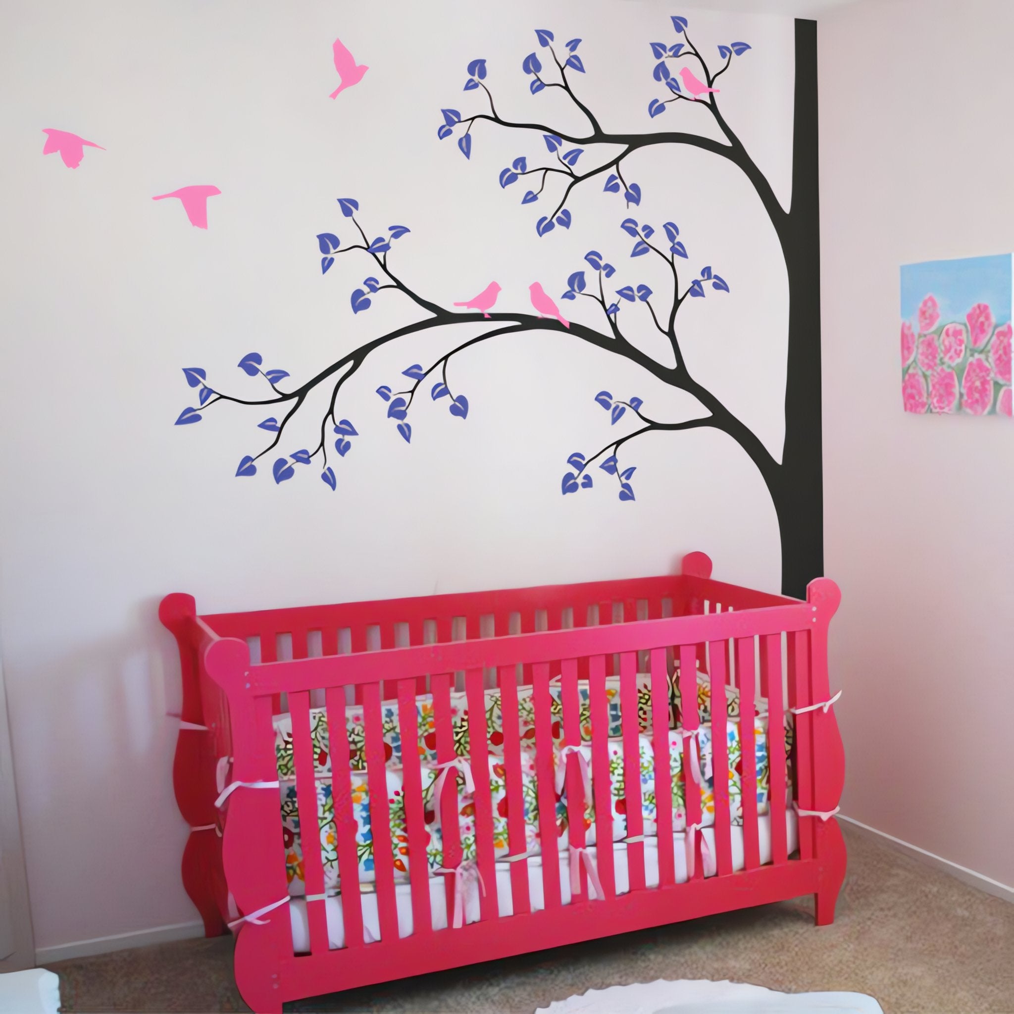 Set of 2 Large store Tree vinyl wall decals, Wall tree decor, leaves and birds stickers - NT021